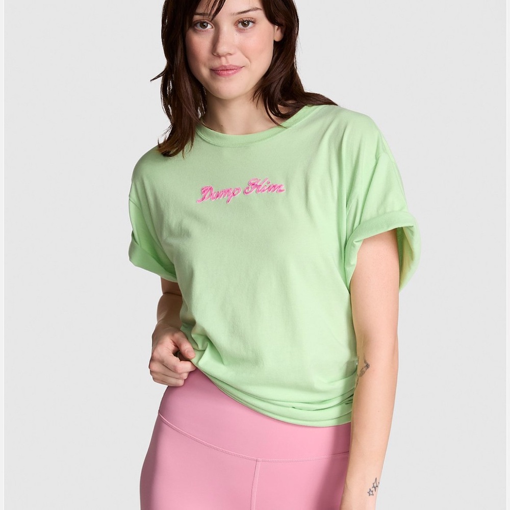 PINK Victoria's Secret Light Green Tee with Pink Script